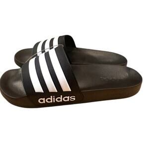 Adidas Adilette Shower Slides Unisex Size 15 Black White Slip-On Sandals